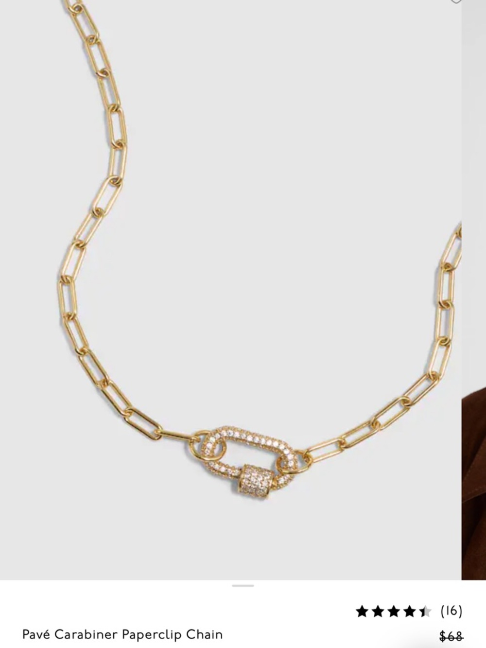 Madewell Gold Paperclip Chain Necklace with Pavé Carabiner